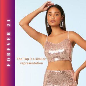 1X Forever 21 Rose Gold Sequins Silver crystals straps Tank Top Party